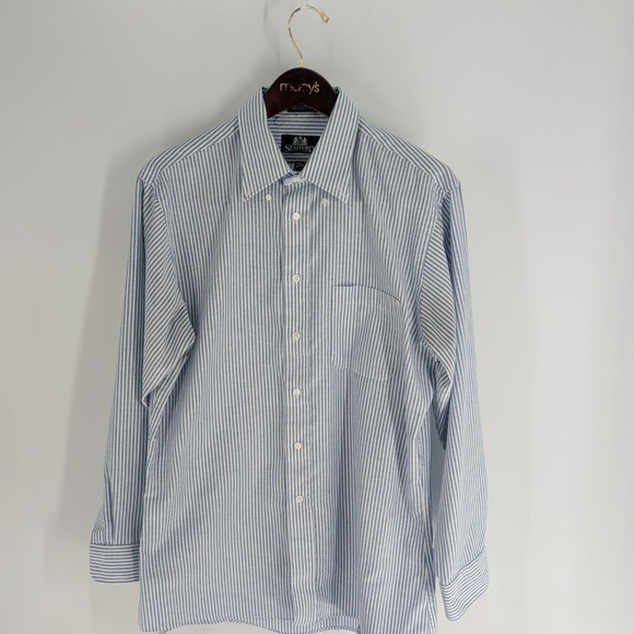Vintage Stafford Athletic Fit Striped Button Down Dress Shirt Blue White Size 34 - Picture 1 of 8